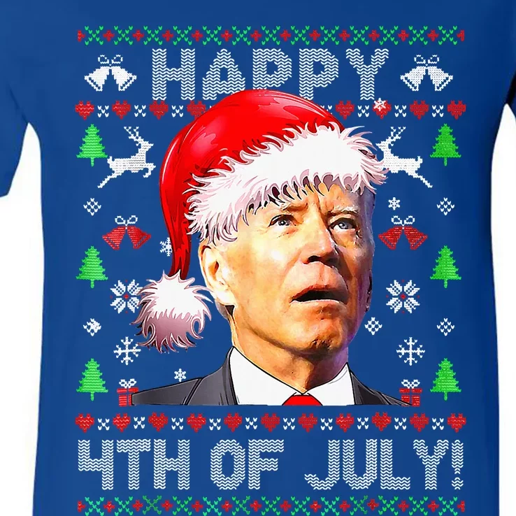 Merry Christmas Funny Joe Biden Happy 4th Of July Ugly Xmas V-Neck T-Shirt