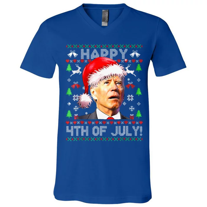 Merry Christmas Funny Joe Biden Happy 4th Of July Ugly Xmas V-Neck T-Shirt