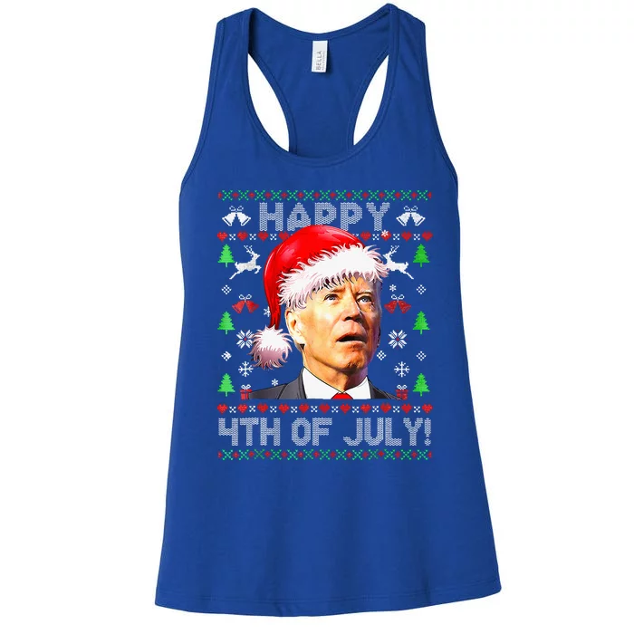 Merry Christmas Funny Joe Biden Happy 4th Of July Ugly Xmas Women's Racerback Tank