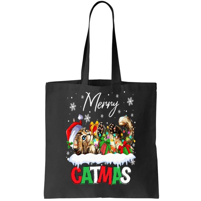 Merry Catmas Funny Cat Dad Cat Mom Christmas Cat Tote Bag