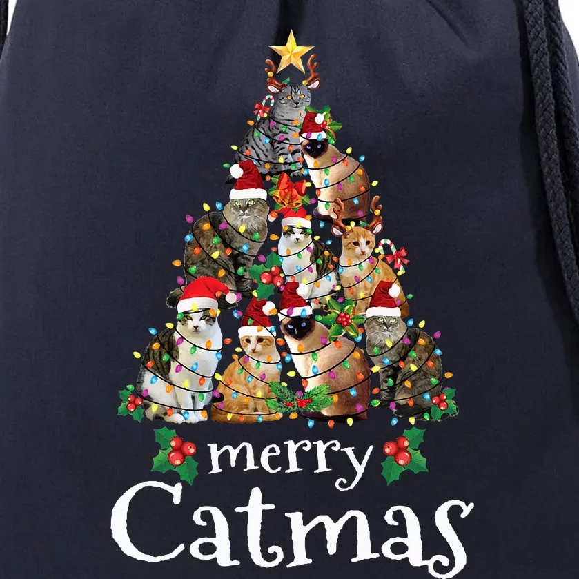 Merry Catmas Funny Cat Mom Cat Dad Christmas Cat Drawstring Bag