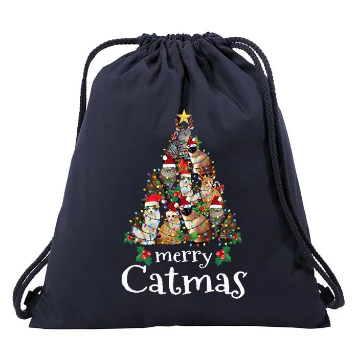 Merry Catmas Funny Cat Mom Cat Dad Christmas Cat Drawstring Bag