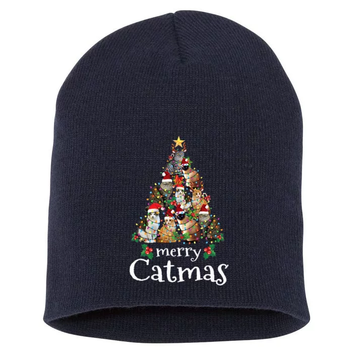 Merry Catmas Funny Cat Mom Cat Dad Christmas Cat Short Acrylic Beanie