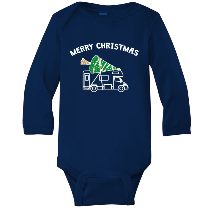 Merry Christmas Funny Camper Rv Camping Christmas Gift Baby Long Sleeve Bodysuit