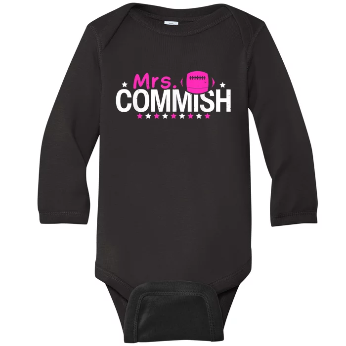 Mrs Commish Funny Fantasy Football Commissioner Baby Long Sleeve Bodysuit