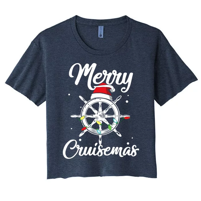 Merry Cruisemas Family Cruise Christmas Funny Boat Trip Women's Crop Top Tee