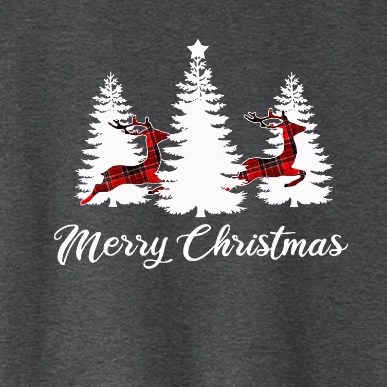 Merry Christmas For Women Buffalo Plaid Reindeer Tree Women's Crop Top Tee