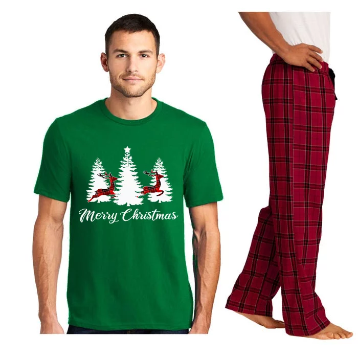 Merry Christmas For Women Buffalo Plaid Reindeer Tree Pajama Set