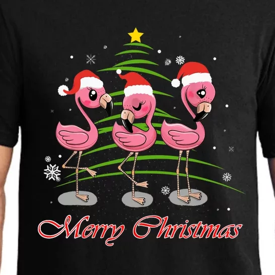 Merry Christmas Flamingo Santa Hat Funny Gifts Teens Girls Pajama Set