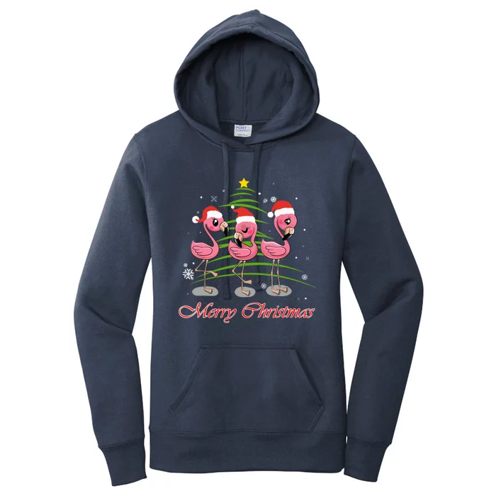 Merry Christmas Flamingo Santa Hat Funny Gifts Teens Girls Women's Pullover Hoodie