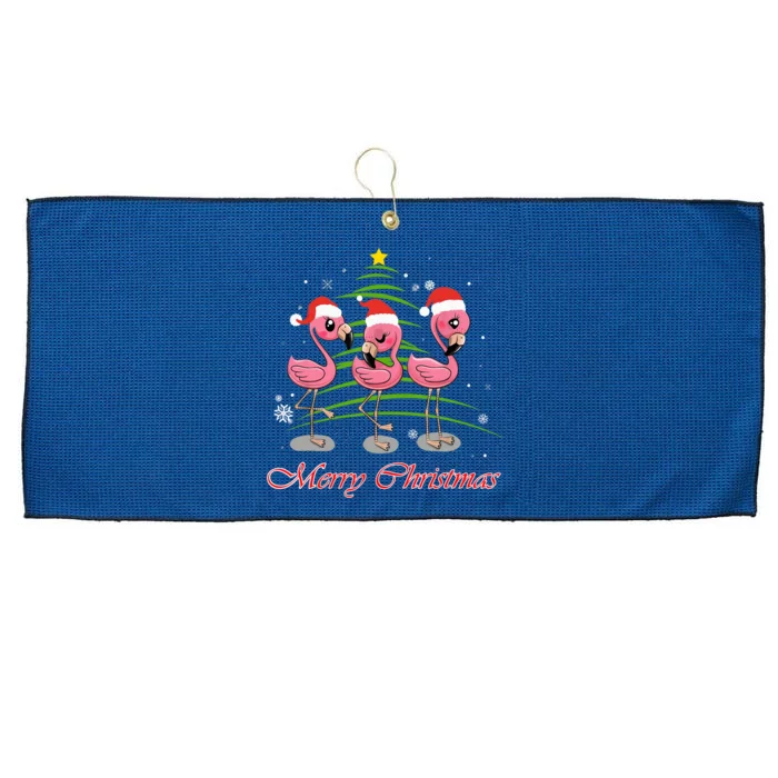 Merry Christmas Flamingo Santa Hat Funny Gifts Teens Girls Large Microfiber Waffle Golf Towel