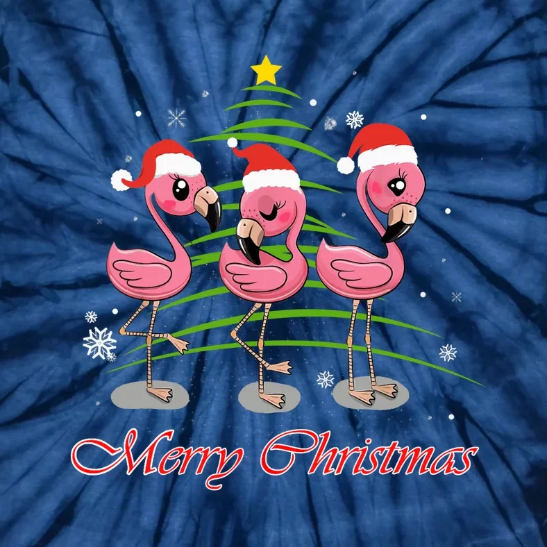 Merry Christmas Flamingo Santa Hat Funny Gifts Teens Girls Tie-Dye T-Shirt