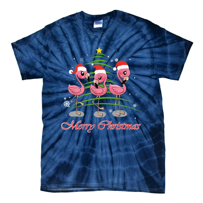 Merry Christmas Flamingo Santa Hat Funny Gifts Teens Girls Tie-Dye T-Shirt