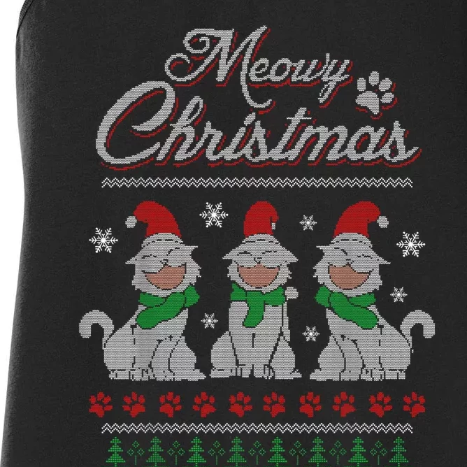 Meowy Catmas Funny Merry Christmas Kitten Cat Ugly Sweater Women's Racerback Tank