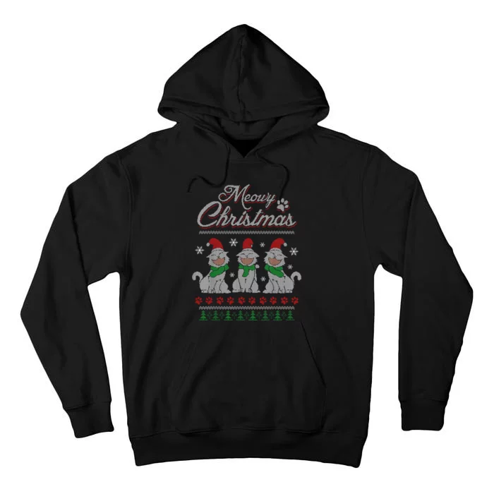 Meowy Catmas Funny Merry Christmas Kitten Cat Ugly Sweater Tall Hoodie