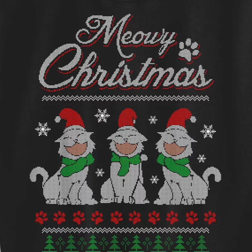 Meowy Catmas Funny Merry Christmas Kitten Cat Ugly Sweater Kids Sweatshirt