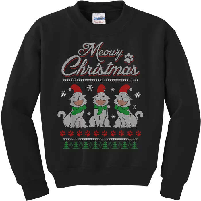 Meowy Catmas Funny Merry Christmas Kitten Cat Ugly Sweater Kids Sweatshirt