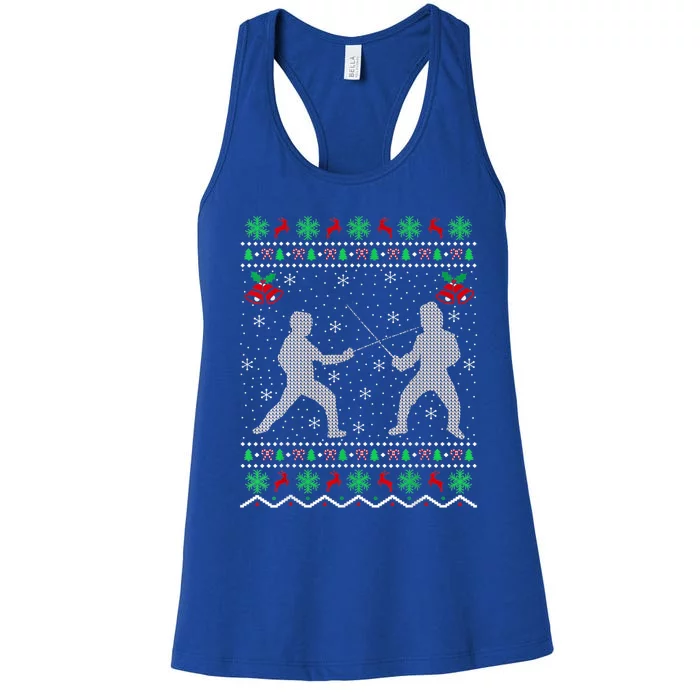 Merry Christmas Fencing Fencer Sport Xmas Funny Gift Ugly Sweater Cute Gift Women's Racerback Tank