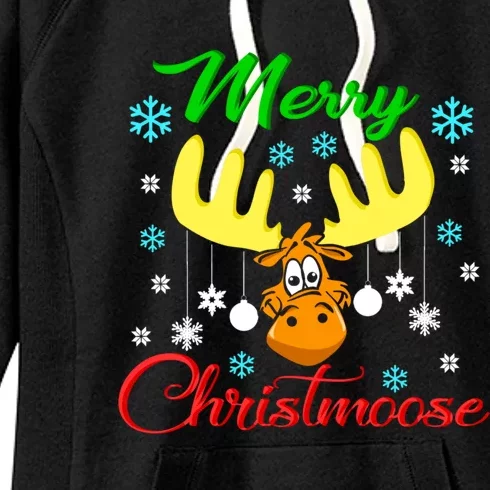 Merry Christmoose Funny Christmas Moose Pun Gift Women's Fleece Hoodie