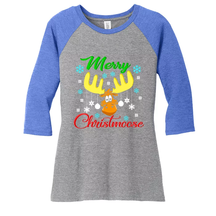 Merry Christmoose Funny Christmas Moose Pun Gift Women's Tri-Blend 3/4-Sleeve Raglan Shirt