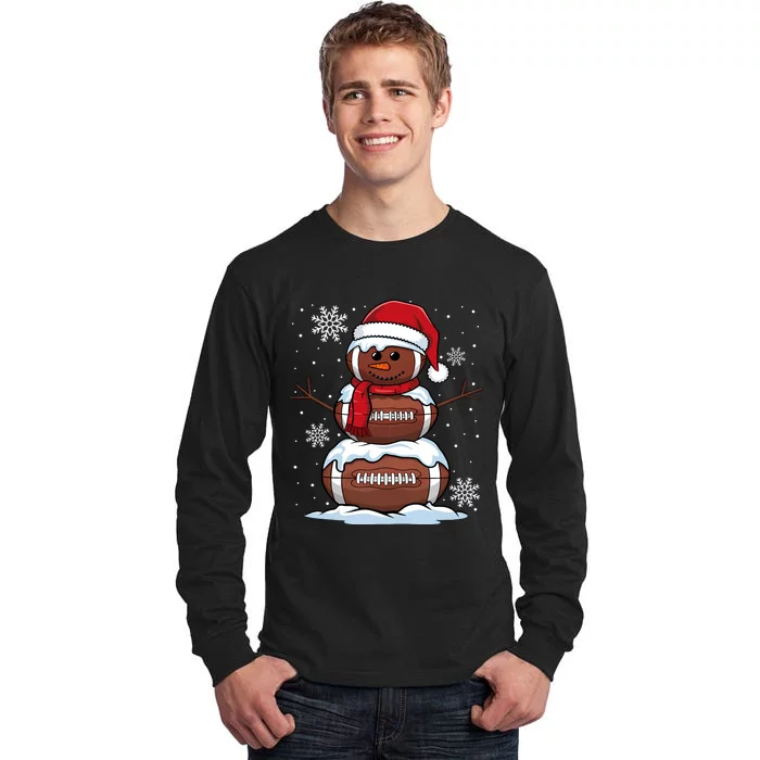 Merry Christmas Football Snowman Holiday Sports Xmas Pajamas Tall Long Sleeve T-Shirt