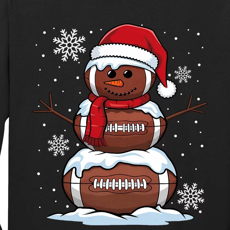 Merry Christmas Football Snowman Holiday Sports Xmas Pajamas Tall Long Sleeve T-Shirt