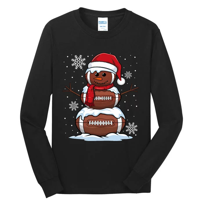 Merry Christmas Football Snowman Holiday Sports Xmas Pajamas Tall Long Sleeve T-Shirt