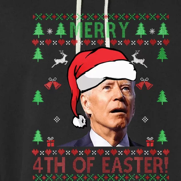 Merry Christmas Funny Joe Biden Happy 4th of July Ugly Xmas Garment-Dyed Fleece Hoodie