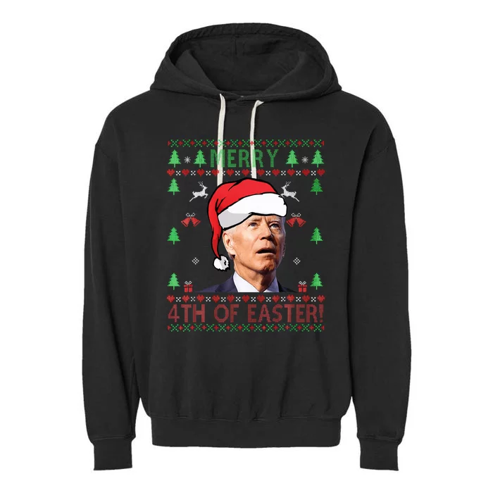 Merry Christmas Funny Joe Biden Happy 4th of July Ugly Xmas Garment-Dyed Fleece Hoodie