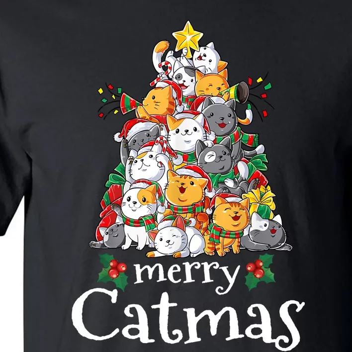 Merry Catmas Funny Cat Dad Cat Mom Christmas Cat Tall T-Shirt