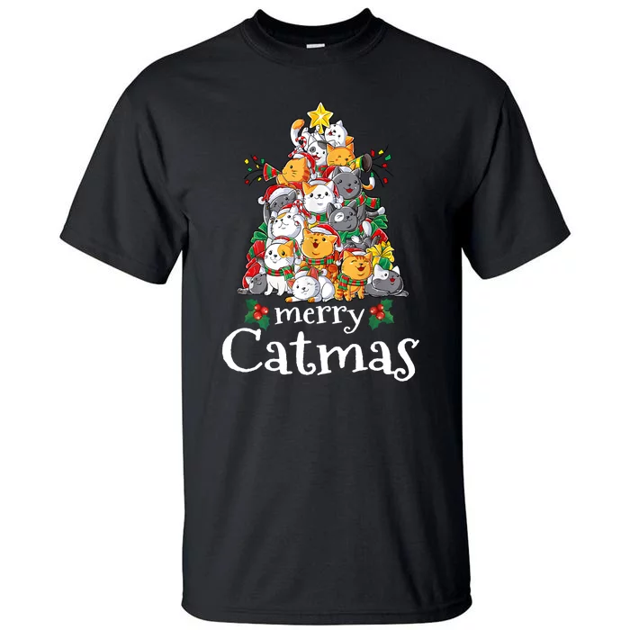 Merry Catmas Funny Cat Dad Cat Mom Christmas Cat Tall T-Shirt