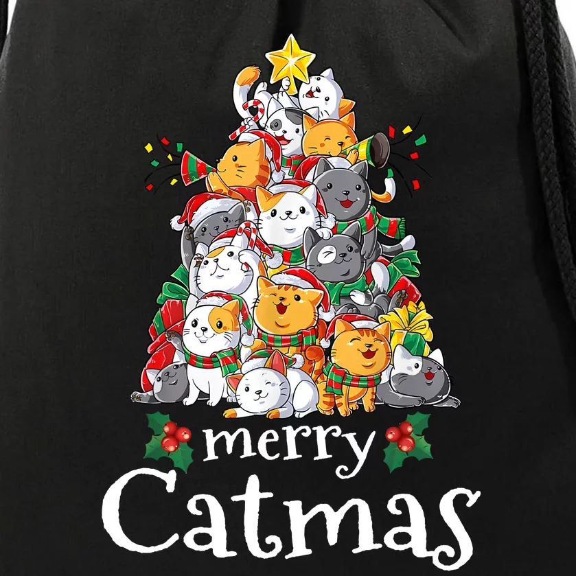 Merry Catmas Funny Cat Dad Cat Mom Christmas Cat Drawstring Bag