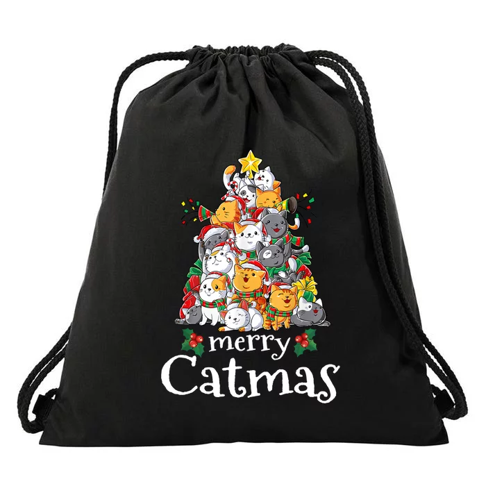 Merry Catmas Funny Cat Dad Cat Mom Christmas Cat Drawstring Bag