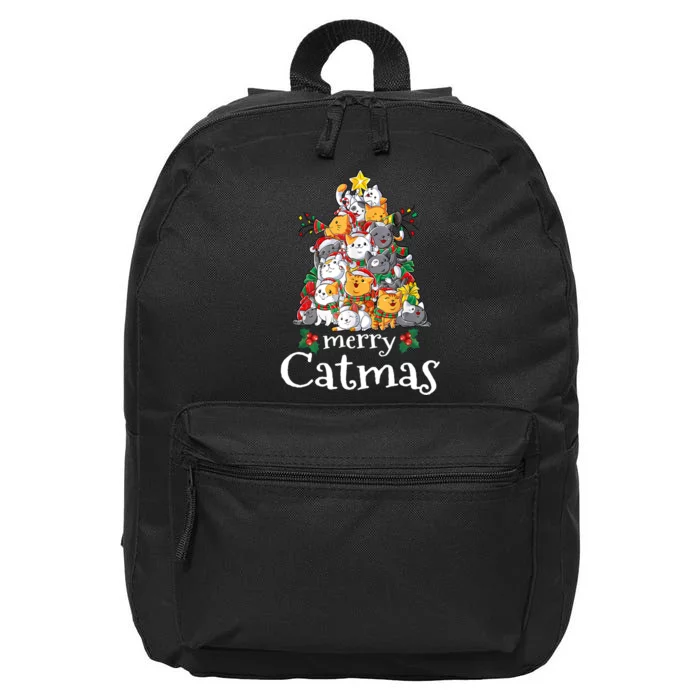 Merry Catmas Funny Cat Dad Cat Mom Christmas Cat 16 in Basic Backpack