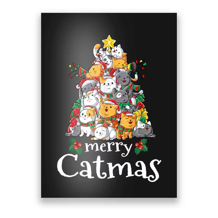 Merry Catmas Funny Cat Dad Cat Mom Christmas Cat Poster