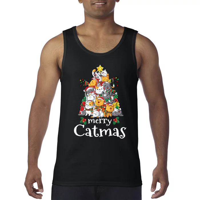 Merry Catmas Funny Cat Dad Cat Mom Christmas Cat Tank Top