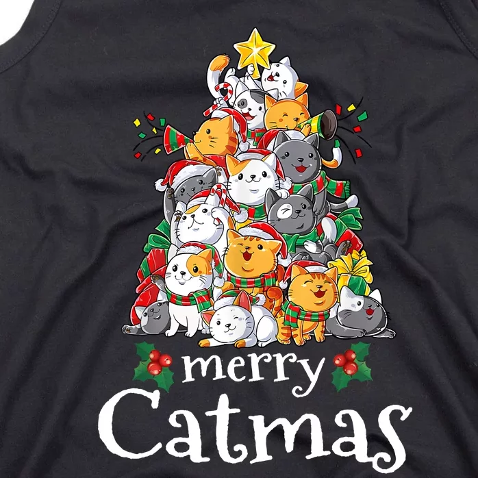 Merry Catmas Funny Cat Dad Cat Mom Christmas Cat Tank Top