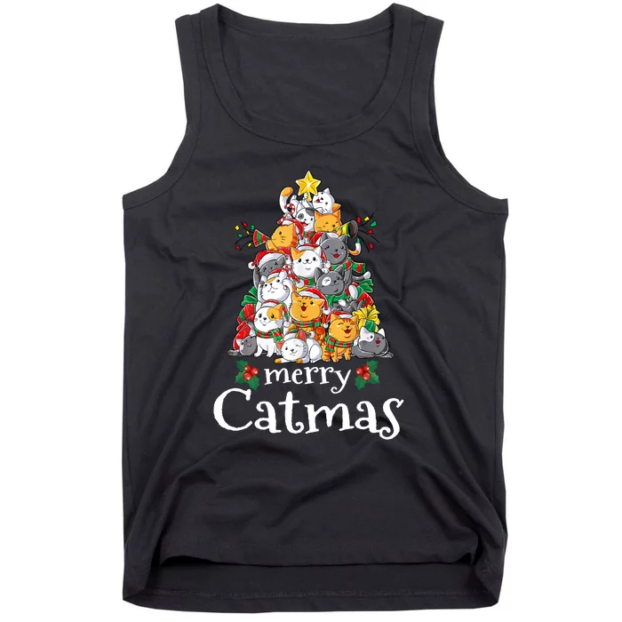 Merry Catmas Funny Cat Dad Cat Mom Christmas Cat Tank Top