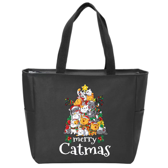 Merry Catmas Funny Cat Dad Cat Mom Christmas Cat Zip Tote Bag