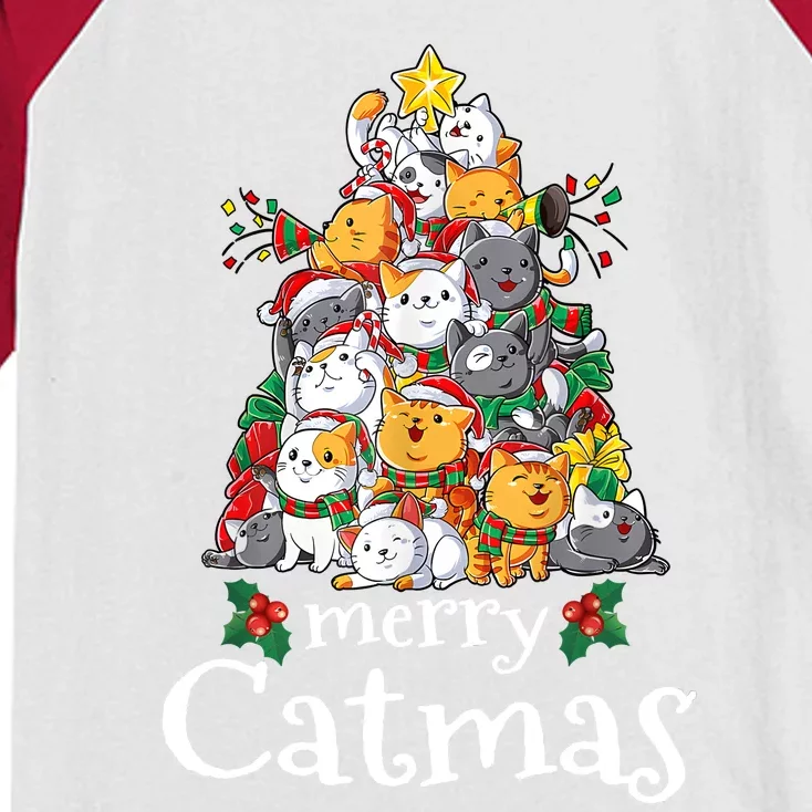 Merry Catmas Funny Cat Dad Cat Mom Christmas Cat Kids Colorblock Raglan Jersey