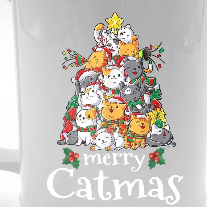 Merry Catmas Funny Cat Dad Cat Mom Christmas Cat Front & Back Beer Stein