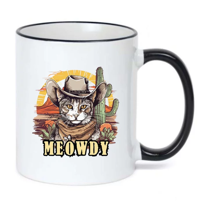 Meowdy Cat Funny Howdy Meme Wild West Cowboy Hat Black Color Changing Mug