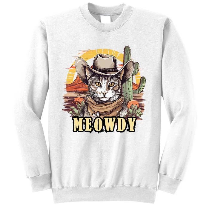 Meowdy Cat Funny Howdy Meme Wild West Cowboy Hat Sweatshirt