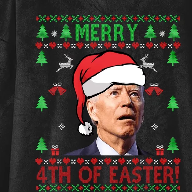 Merry Christmas Funny Joe Biden Happy 4th Of July Ugly Xmas Hooded Wearable Blanket