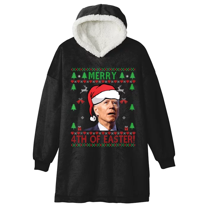 Merry Christmas Funny Joe Biden Happy 4th Of July Ugly Xmas Hooded Wearable Blanket