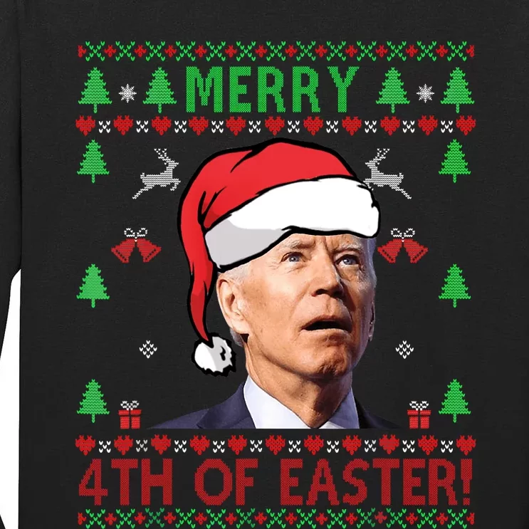 Merry Christmas Funny Joe Biden Happy 4th Of July Ugly Xmas Tall Long Sleeve T-Shirt