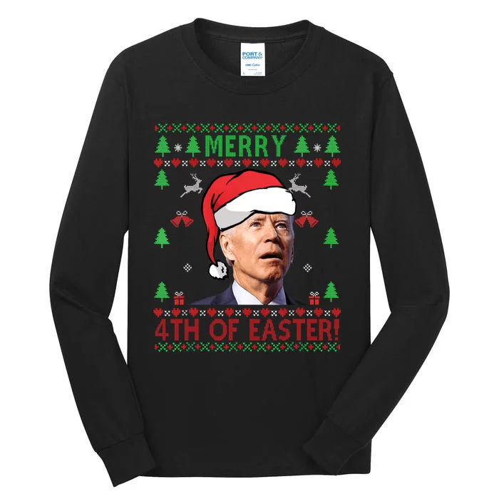 Merry Christmas Funny Joe Biden Happy 4th Of July Ugly Xmas Tall Long Sleeve T-Shirt