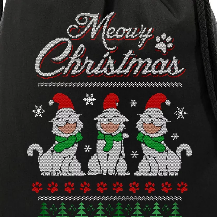 Meowy Catmas Funny Merry Christmas Kitten Cat Ugly Sweater Drawstring Bag