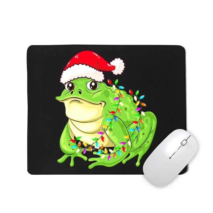 Merry Christmas Frog Santa Hat Lights Xmas Mousepad