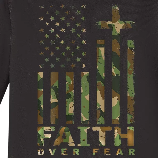 Military Camo Faith Over Fear Inspirational Christian Baby Long Sleeve Bodysuit